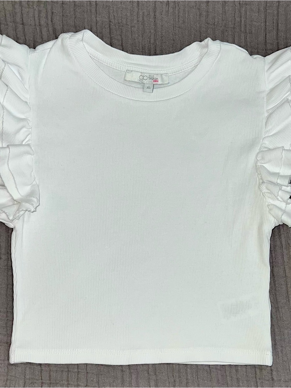 White Ruffle Sleeve Short Sleeve Top by - Casual Tee